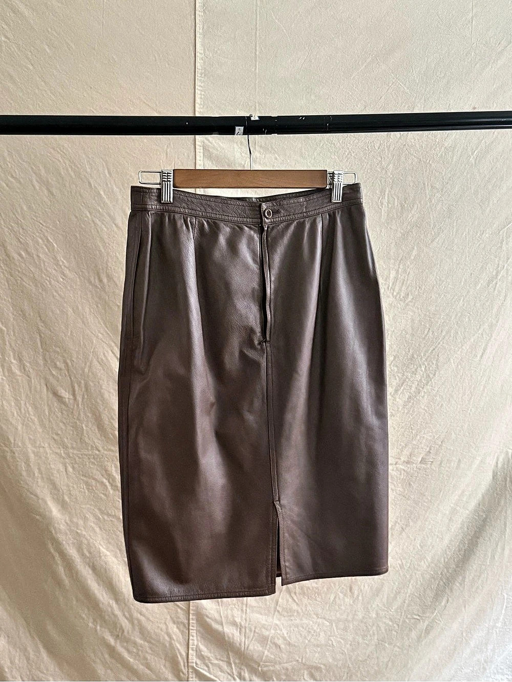 VINTAGE late 80s Ungaro Leather Midi Skirt in Brown
